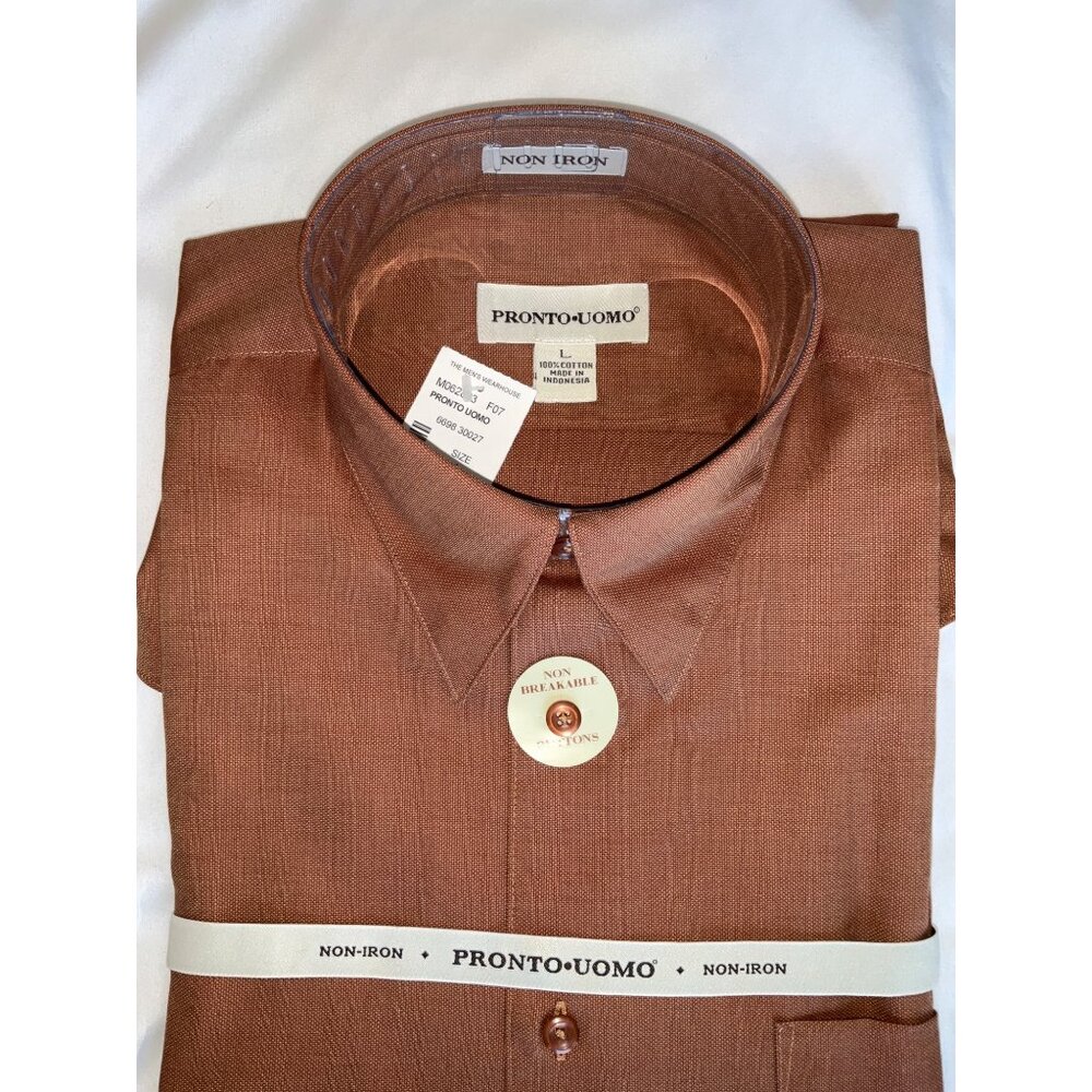 Pronto Uomo Rust Brown Woven texture Dress Shirt Size Large - Picture 3 of 6